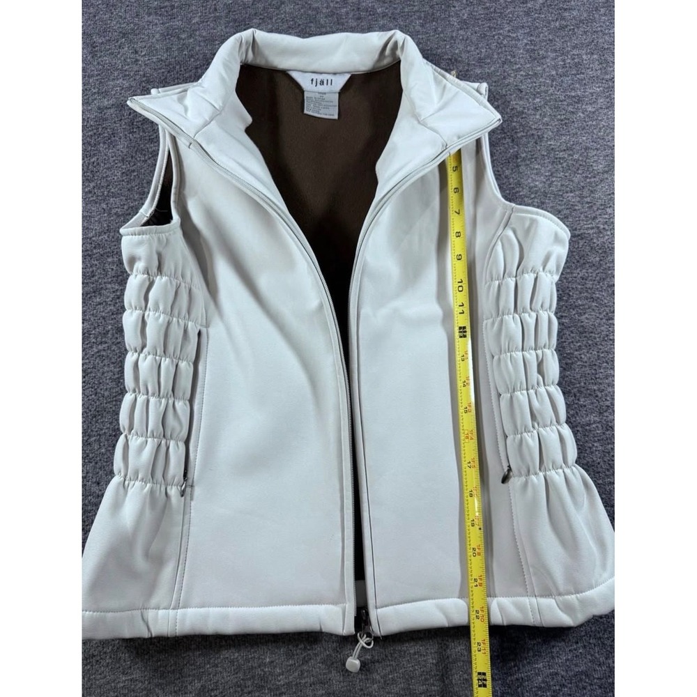 Fjall Womens XS Cream Softshell Fleece Lined Ruched Side Full Zip Vest - Picture 5 of 8